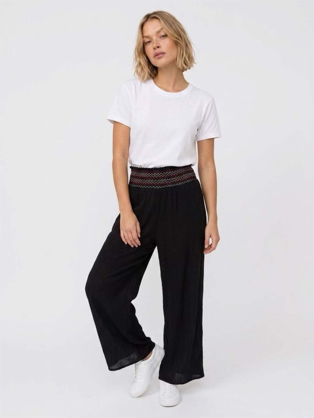 Mossimo Supply Co. Black Crinkle Wide Leg Pants with Embroidered Smocked Waist